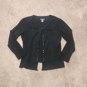 Womens Covington Sweater Size L Black Button Front Long Sleeve